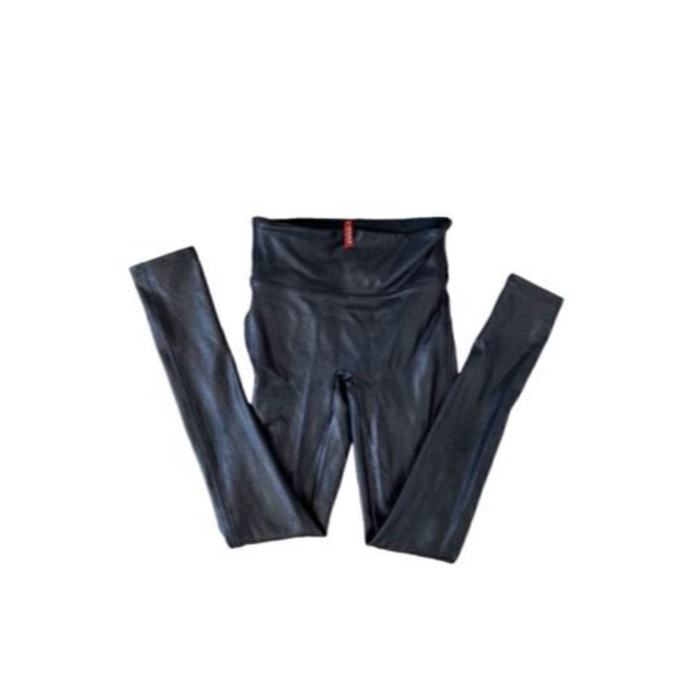 Spanx Women's Leggings Black Size XS Faux-Leather Pull-On Solid Stretch